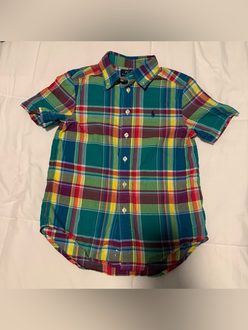 Kids Polo by Ralph Lauren Teal Green Multicolor Plaid Button-Up